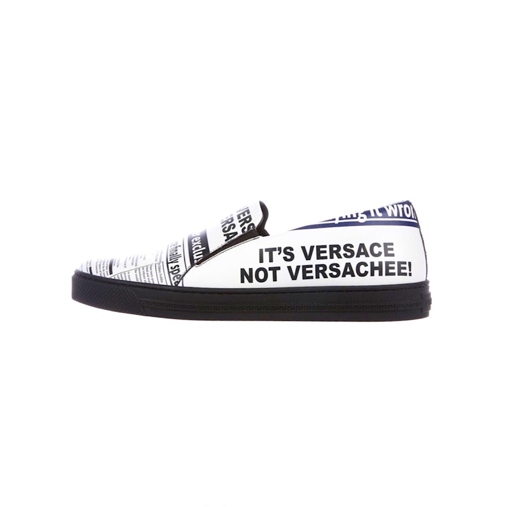 VERSACE Print Leather White Slip-in Sneakers